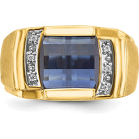 10K Yellow Gold Men's Ring with 3.25 Carat Cushion-Cut Sapphire and 6 Round Diamonds by IBGoodman