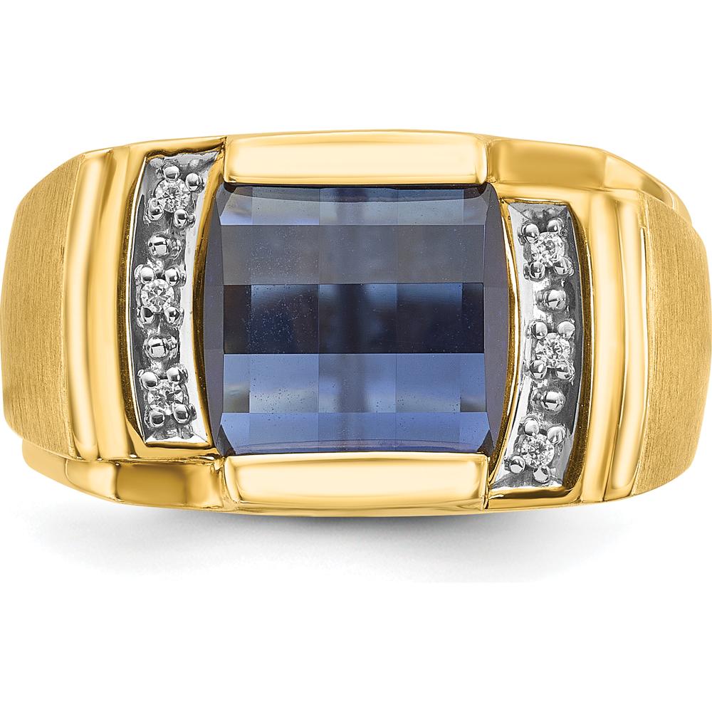 10K Yellow Gold Men's Ring with 3.25 Carat Cushion-Cut Sapphire and 6 Round Diamonds by IBGoodman