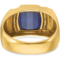 10K Yellow Gold Men's Ring with 3.25 Carat Cushion-Cut Sapphire and 6 Round Diamonds by IBGoodman