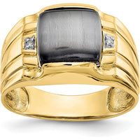 10K Yellow Gold Men's Ring with Cat's Eye Stone and Diamond Accents - Unique Tapered Design
