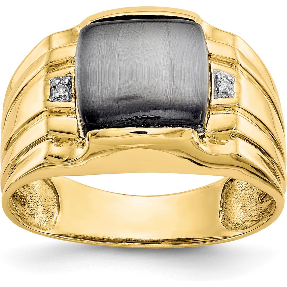 10K Yellow Gold Men's Ring with Cat's Eye Stone and Diamond Accents - Unique Tapered Design