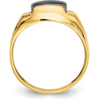 10K Yellow Gold Men's Ring with Cat's Eye Stone and Diamond Accents - Unique Tapered Design