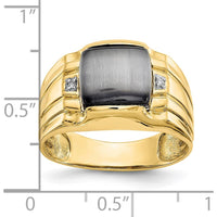 10K Yellow Gold Men's Ring with Cat's Eye Stone and Diamond Accents - Unique Tapered Design