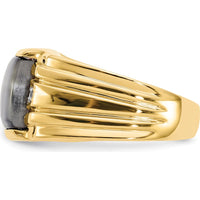 10K Yellow Gold Men's Ring with Cat's Eye Stone and Diamond Accents - Unique Tapered Design