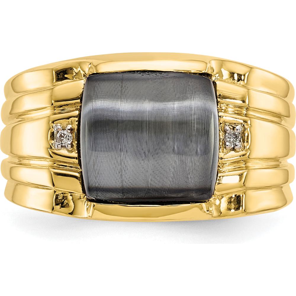 10K Yellow Gold Men's Ring with Cat's Eye Stone and Diamond Accents - Unique Tapered Design