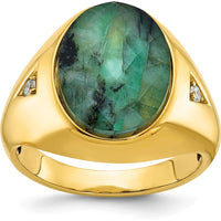 10K Yellow Gold Men's Ring with Emerald Cut Stone and Diamond Accents by IBGoodman
