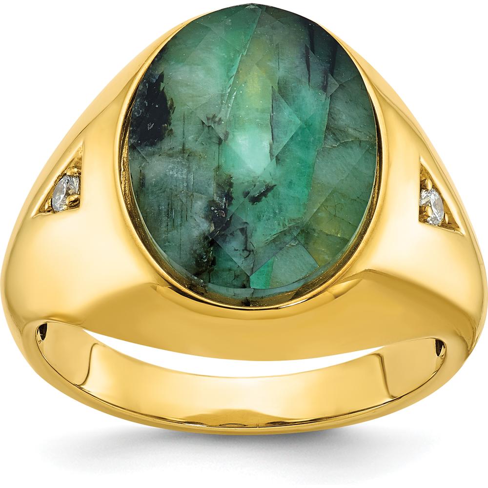 10K Yellow Gold Men's Ring with Emerald Cut Stone and Diamond Accents by IBGoodman