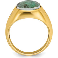 10K Yellow Gold Men's Ring with Emerald Cut Stone and Diamond Accents by IBGoodman