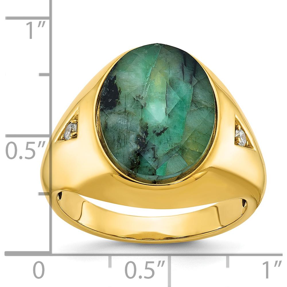 10K Yellow Gold Men's Ring with Emerald Cut Stone and Diamond Accents by IBGoodman