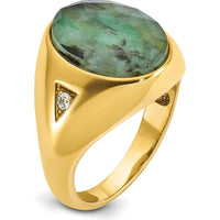10K Yellow Gold Men's Ring with Emerald Cut Stone and Diamond Accents by IBGoodman