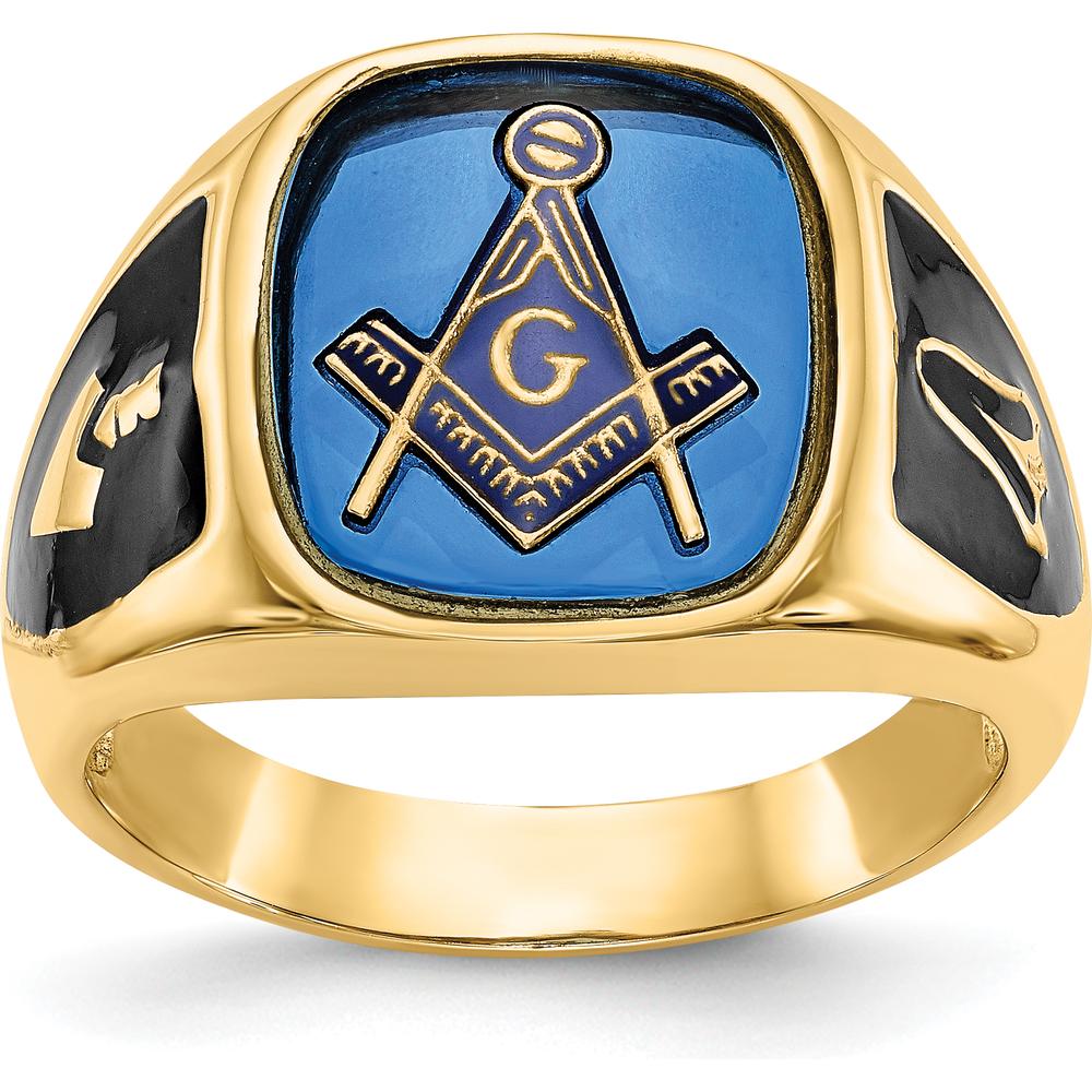 10K Yellow Gold Men's Ring with Imitation Blue Spinel Cushion Stone - 14x12mm
