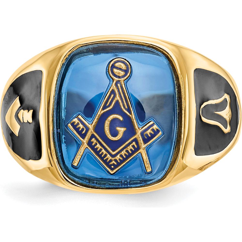 10K Yellow Gold Men's Ring with Imitation Blue Spinel Cushion Stone - 14x12mm