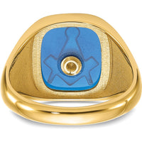 10K Yellow Gold Men's Ring with Imitation Blue Spinel Cushion Stone - 14x12mm
