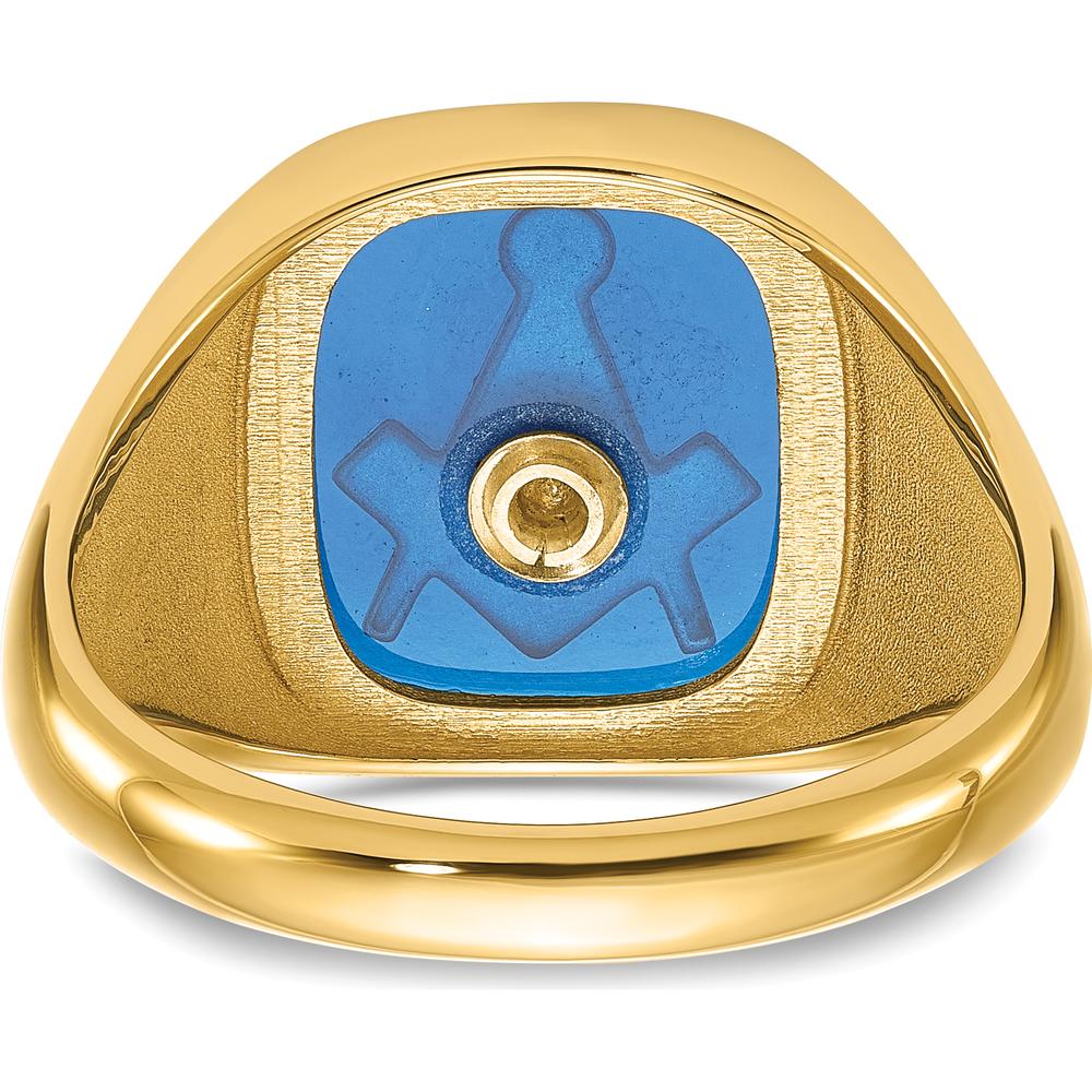 10K Yellow Gold Men's Ring with Imitation Blue Spinel Cushion Stone - 14x12mm