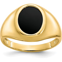 10K Yellow Gold Men's Ring with Oval Natural Onyx - 12x10mm
