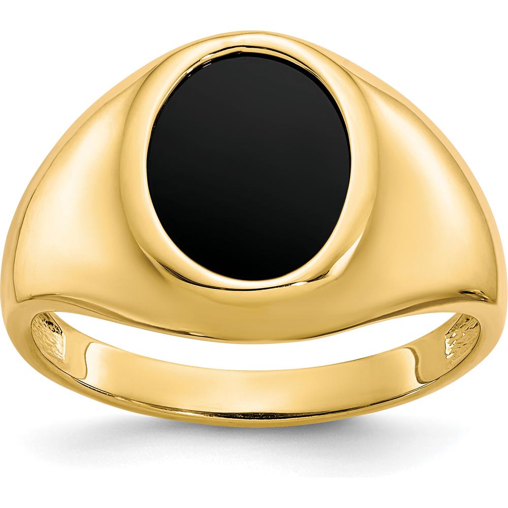 10K Yellow Gold Men's Ring with Oval Natural Onyx - 12x10mm