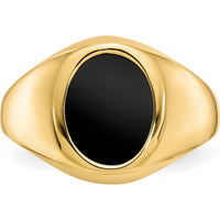10K Yellow Gold Men's Ring with Oval Natural Onyx - 12x10mm