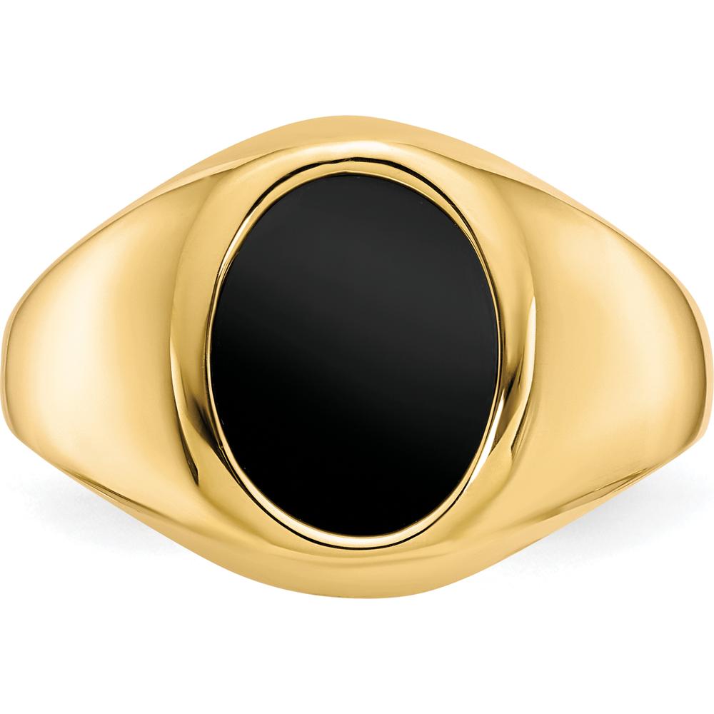 10K Yellow Gold Men's Ring with Oval Natural Onyx - 12x10mm