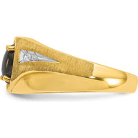 10K Yellow Gold Men's Ring with Oval Stone and Diamond Accents by IBGoodman