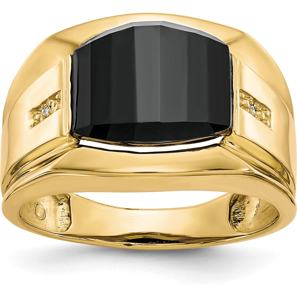 10K Yellow Gold Men's Ring with Round Diamonds and Black Onyx Stone