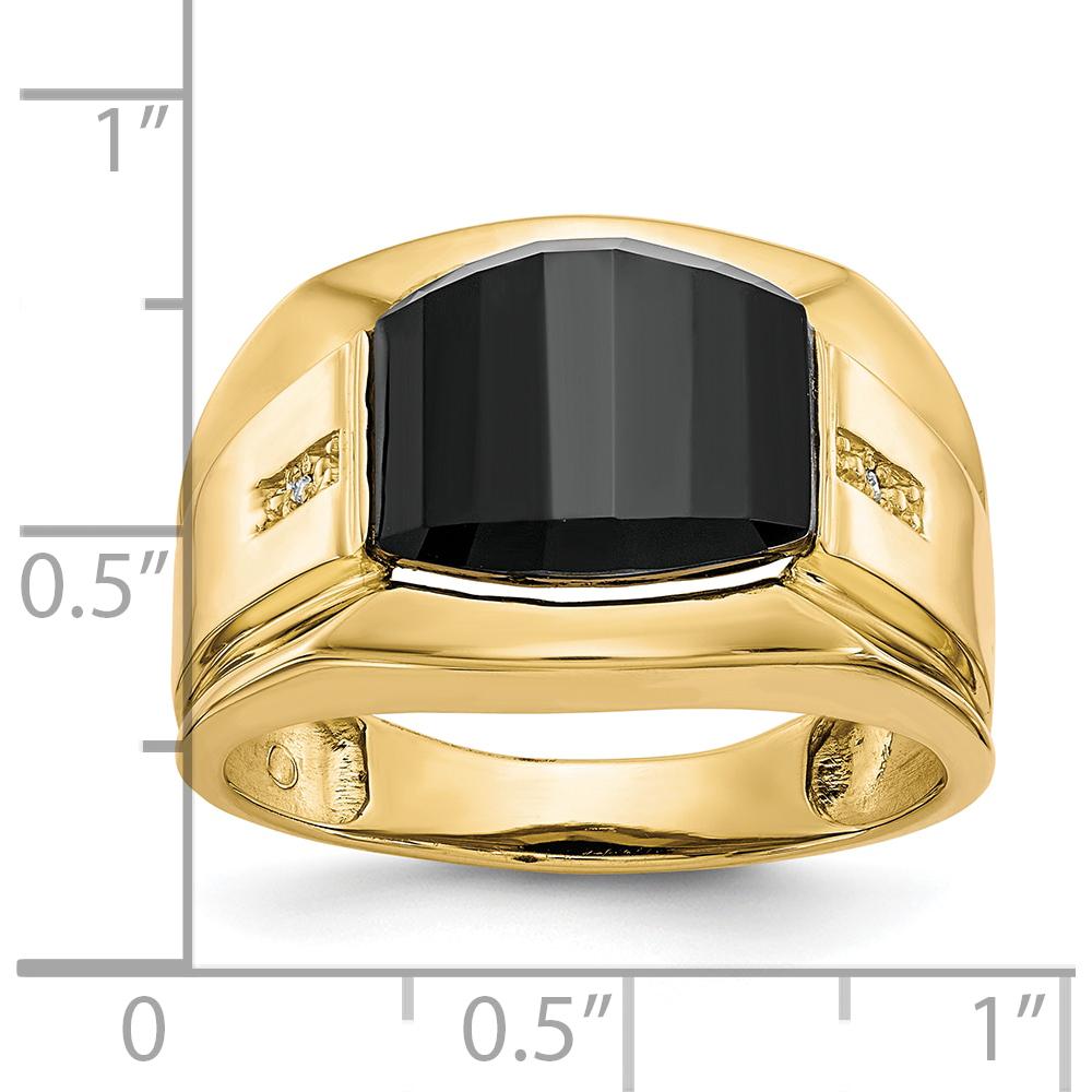 10K Yellow Gold Men's Ring with Round Diamonds and Black Onyx Stone