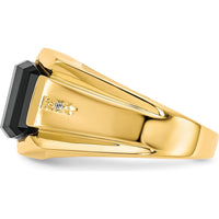 10K Yellow Gold Men's Ring with Round Diamonds and Black Onyx Stone