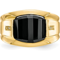 10K Yellow Gold Men's Ring with Round Diamonds and Black Onyx Stone