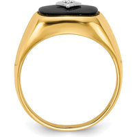 10K Yellow Gold Men's Ring with Round Faceted Diamond and Onyx Accent - 0.01 Carat Diamond Weight