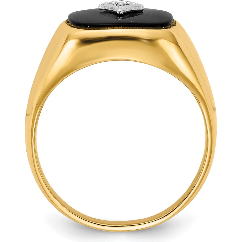 10K Yellow Gold Men's Ring with Round Faceted Diamond and Onyx Accent - 0.01 Carat Diamond Weight
