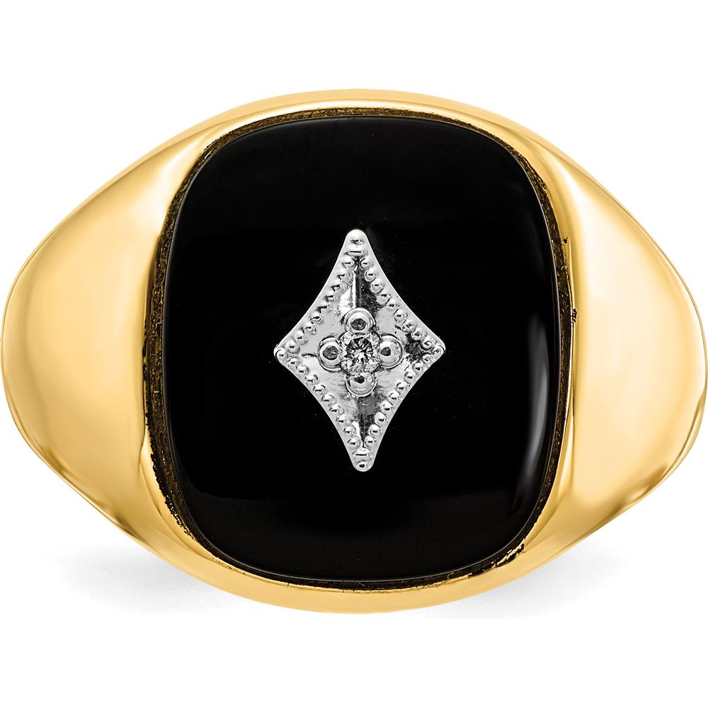 10K Yellow Gold Men's Ring with Round Faceted Diamond and Onyx Accent - 0.01 Carat Diamond Weight