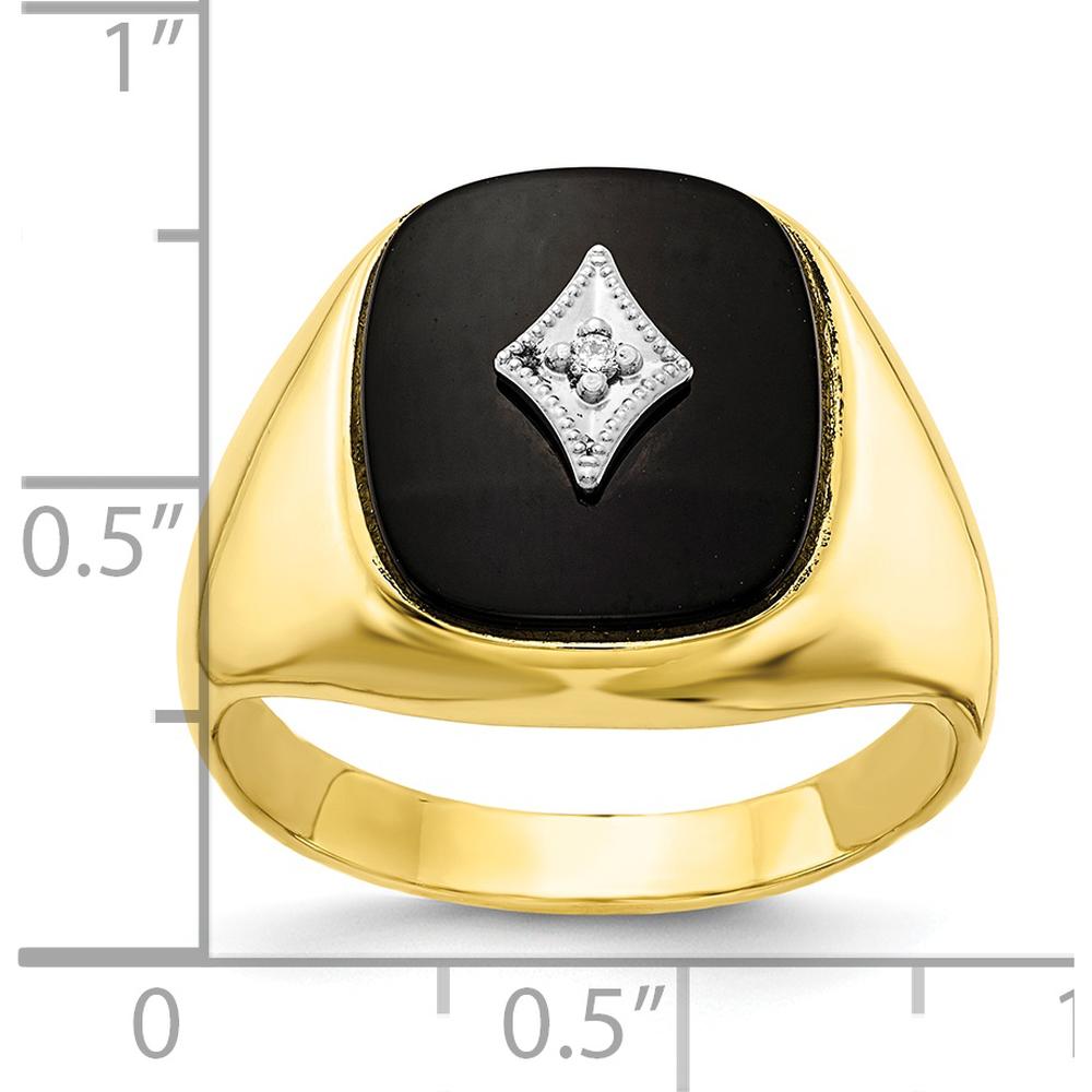 10K Yellow Gold Men's Ring with Round Faceted Diamond and Onyx Accent - 0.01 Carat Diamond Weight