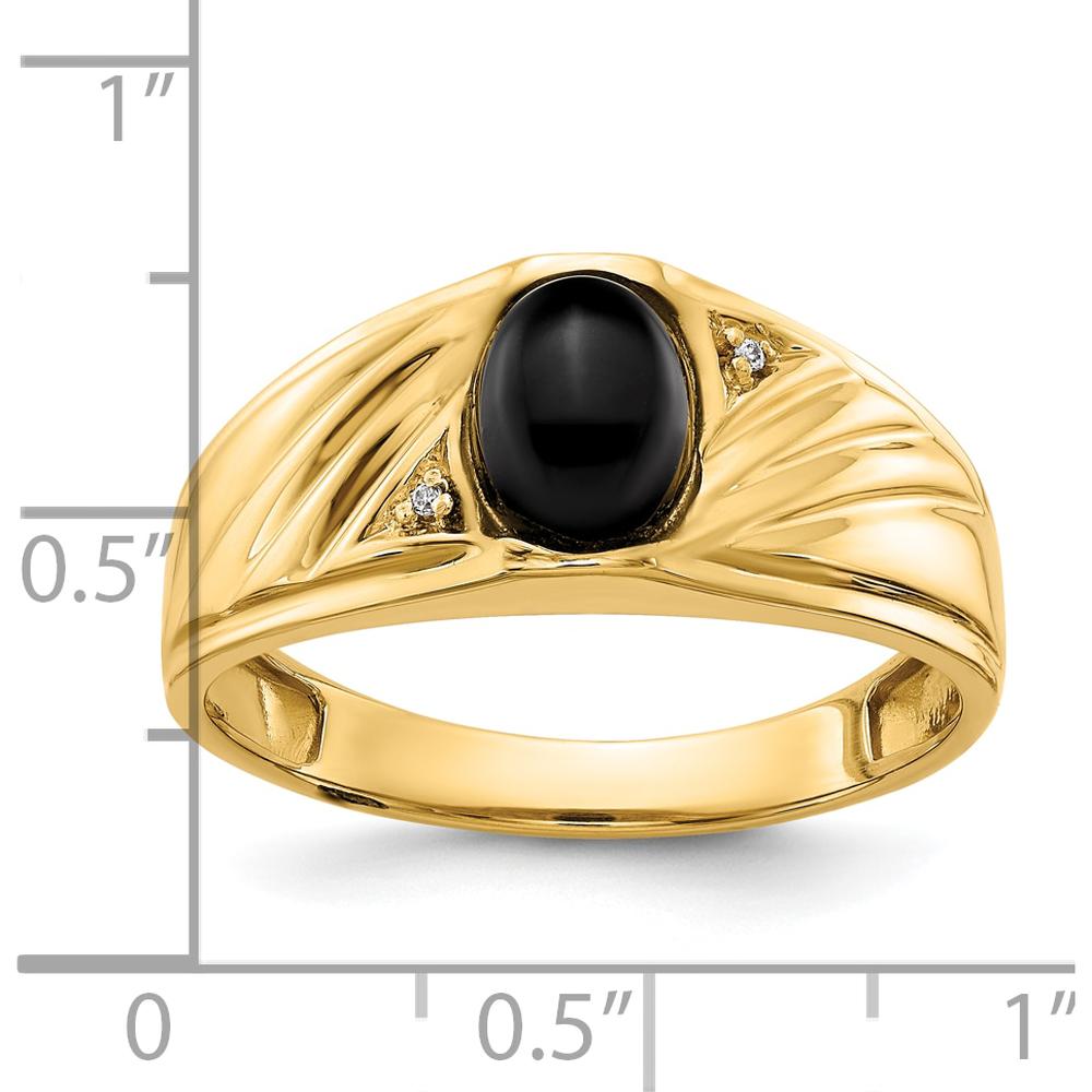 10K Yellow Gold Men's Ring with Round Faceted Diamonds and Oval Cabochon Onyx