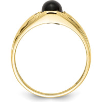 10K Yellow Gold Men's Ring with Round Faceted Diamonds and Oval Cabochon Onyx
