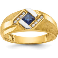 10K Yellow Gold Men's Ring with Square Sapphire and Round Diamond Accents - 0.42 Carats Total Diamond Weight by IBGoodman