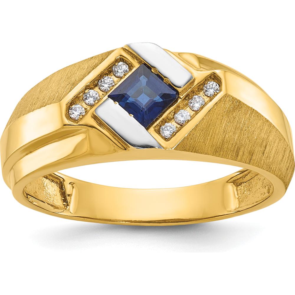 10K Yellow Gold Men's Ring with Square Sapphire and Round Diamond Accents - 0.42 Carats Total Diamond Weight by IBGoodman