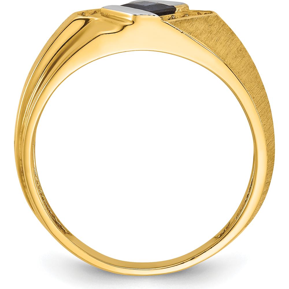 10K Yellow Gold Men's Ring with Square Sapphire and Round Diamond Accents - 0.42 Carats Total Diamond Weight by IBGoodman