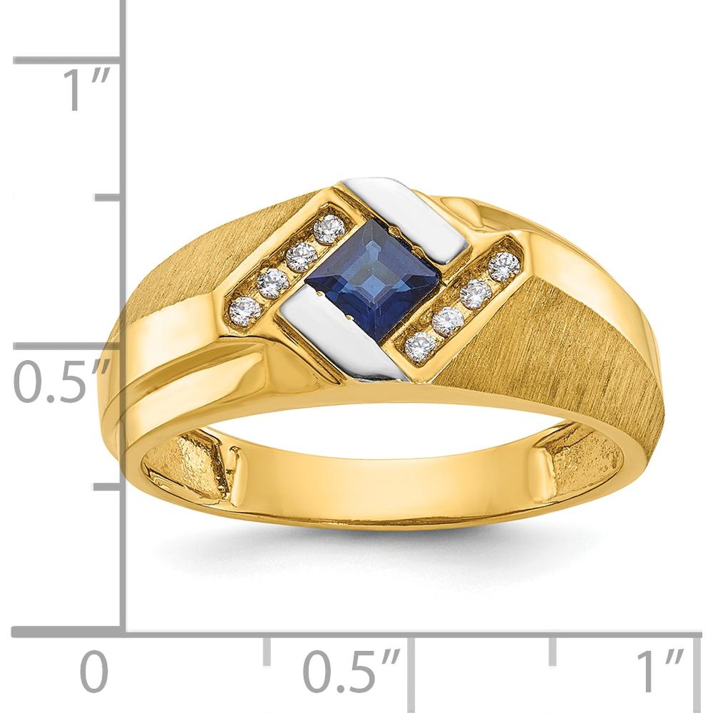 10K Yellow Gold Men's Ring with Square Sapphire and Round Diamond Accents - 0.42 Carats Total Diamond Weight by IBGoodman