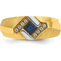 10K Yellow Gold Men's Ring with Square Sapphire and Round Diamond Accents - 0.42 Carats Total Diamond Weight by IBGoodman