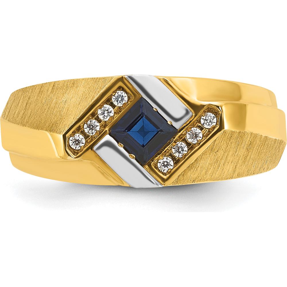 10K Yellow Gold Men's Ring with Square Sapphire and Round Diamond Accents - 0.42 Carats Total Diamond Weight by IBGoodman