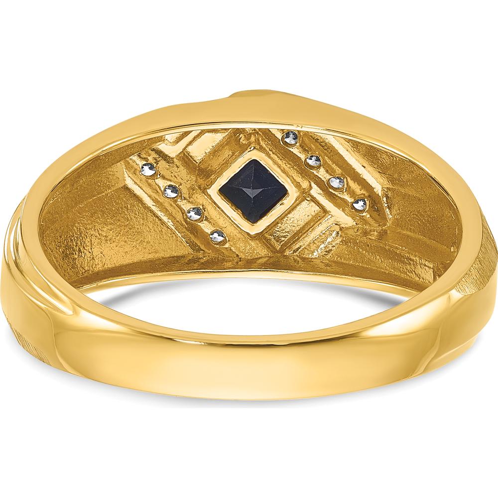 10K Yellow Gold Men's Ring with Square Sapphire and Round Diamond Accents - 0.42 Carats Total Diamond Weight by IBGoodman