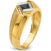 10K Yellow Gold Men's Ring with Square Sapphire and Round Diamond Accents - 0.42 Carats Total Diamond Weight by IBGoodman