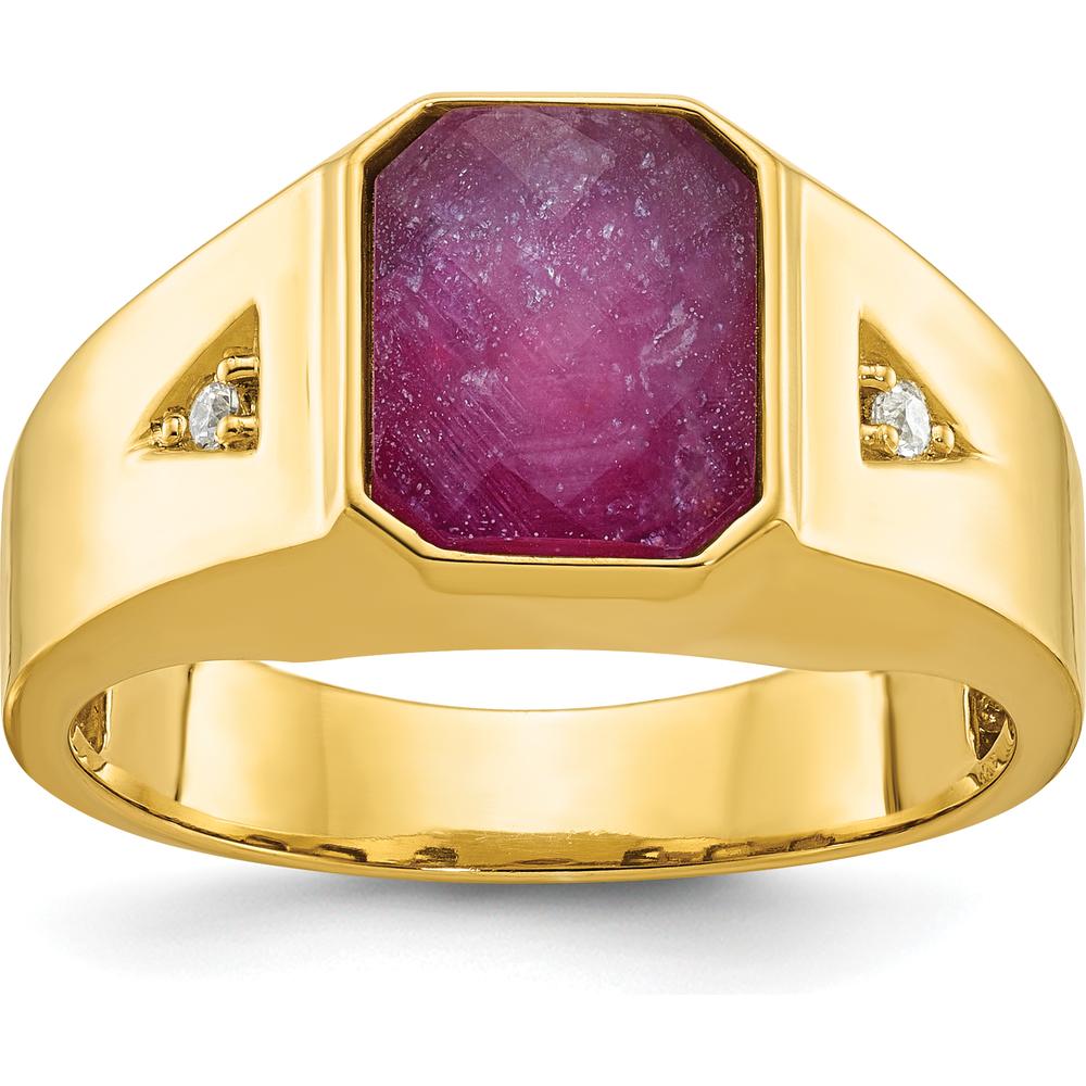 10K Yellow Gold Men's Ruby Doublet and Diamond Ring - 0.02 Carats Diamond Weight by IBGoodman