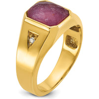 10K Yellow Gold Men's Ruby Doublet and Diamond Ring - 0.02 Carats Diamond Weight by IBGoodman