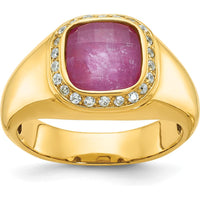 10K Yellow Gold Men's Ruby Doublet Stone and Diamond Ring with Round Diamonds by IBGoodman