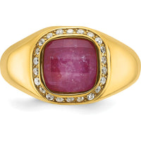 10K Yellow Gold Men's Ruby Doublet Stone and Diamond Ring with Round Diamonds by IBGoodman