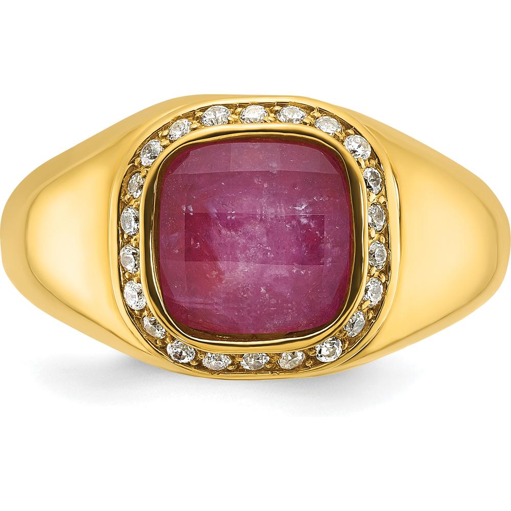 10K Yellow Gold Men's Ruby Doublet Stone and Diamond Ring with Round Diamonds by IBGoodman