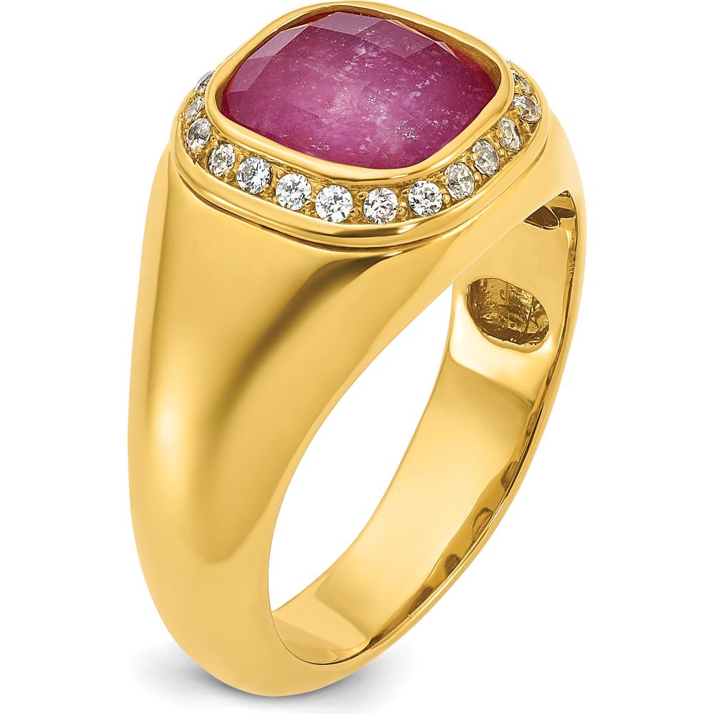10K Yellow Gold Men's Ruby Doublet Stone and Diamond Ring with Round Diamonds by IBGoodman
