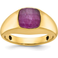 10K Yellow Gold Men's Ruby Doublet Stone Complete Ring with Lab-Created Ruby - Bold Red Elegance by IBGoodman