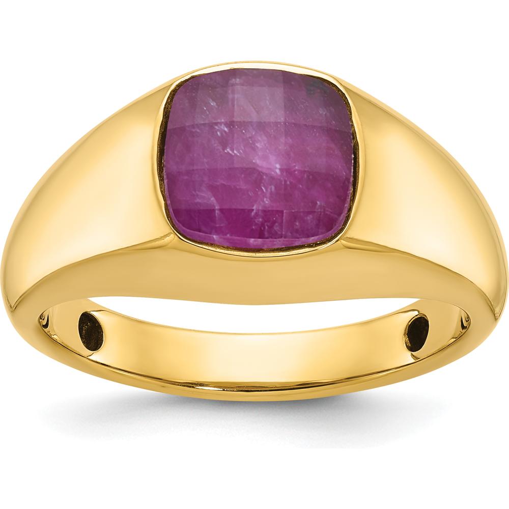 10K Yellow Gold Men's Ruby Doublet Stone Complete Ring with Lab-Created Ruby - Bold Red Elegance by IBGoodman