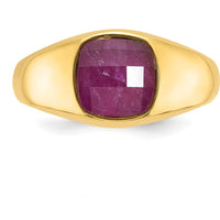 10K Yellow Gold Men's Ruby Doublet Stone Complete Ring with Lab-Created Ruby - Bold Red Elegance by IBGoodman